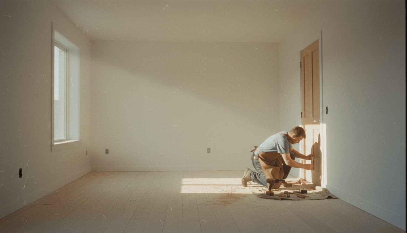 Tradesperson fitting a door handle in a newly finished room
