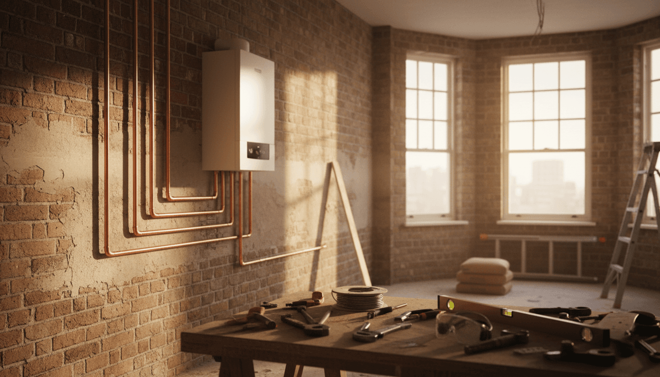 Partially finished interior with new plumbing installation