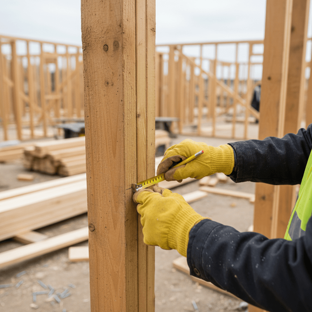 Timber stud wall framing with insulation being installed